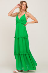 Green Ruffle Tier Cross Back Maxi Dress