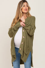 Olive Knit Oversized Side Slit Maternity Sweater