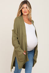 Olive Knit Oversized Side Slit Maternity Sweater