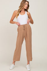 Taupe Drawstring Waist Linen Pants