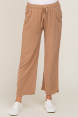 Taupe Drawstring Waist Linen Maternity Pants