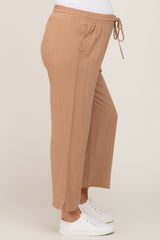 Taupe Drawstring Waist Linen Maternity Pants