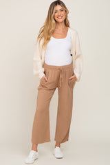 Taupe Drawstring Waist Linen Maternity Pants