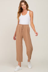 Taupe Drawstring Waist Linen Pants