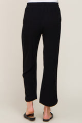 Black Drawstring Waist Linen Maternity Pants