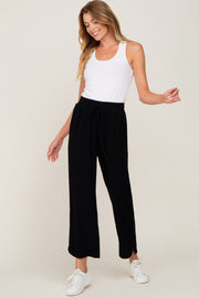 Black Drawstring Waist Linen Pants