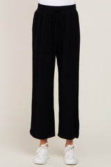 Black Drawstring Waist Linen Pants