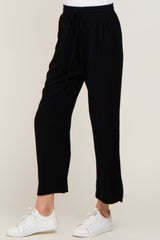 Black Drawstring Waist Linen Pants