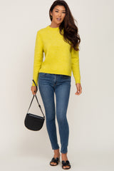 Yellow Ribbed Accent Cropped Sweater