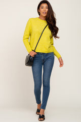 Yellow Ribbed Accent Cropped Sweater