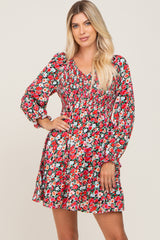 Black Floral Smocked V-Neck Maternity Dress