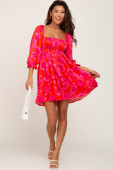 Coral Floral Smocked Dress