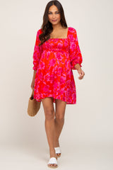 Coral Floral Smocked Maternity Dress