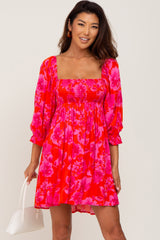 Coral Floral Smocked Dress