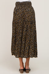 Black Floral Tiered Front Tie Midi Skirt