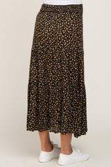 Black Floral Tiered Front Tie Maternity Midi Skirt