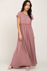 Mauve Short Sleeve Babydoll Maxi Dress