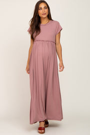 Mauve Short Sleeve Babydoll Maternity Maxi Dress