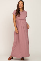 Mauve Short Sleeve Babydoll Maternity Maxi Dress