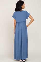 Blue Short Sleeve Babydoll Maxi Dress