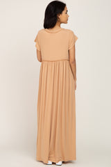 Taupe Short Sleeve Babydoll Maxi Dress