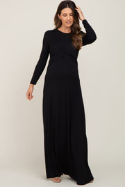 Black Twisted Waist Maternity Maxi Dress