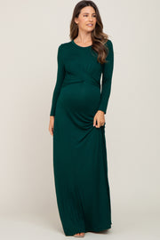 Forest Green Twisted Waist Maternity Maxi Dress