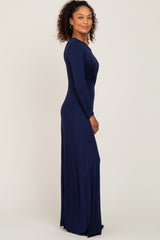 Navy Blue Twisted Waist Maxi Dress