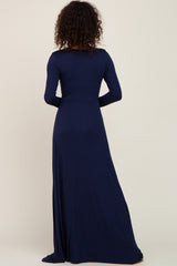 Navy Blue Twisted Waist Maxi Dress