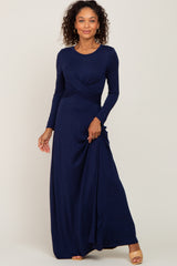 Navy Blue Twisted Waist Maxi Dress