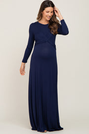 Navy Blue Twisted Waist Maternity Maxi Dress