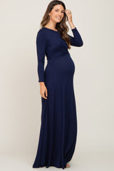 Navy Blue Twisted Waist Maternity Maxi Dress