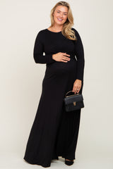 Black Front Twist Long Sleeve Maternity Plus Maxi Dress