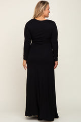 Black Front Twist Long Sleeve Maternity Plus Maxi Dress