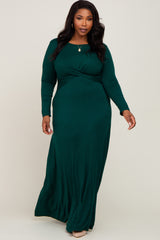 Forest Green Front Twist Long Sleeve Plus Maxi Dress