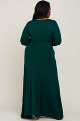 Forest Green Front Twist Long Sleeve Plus Maxi Dress