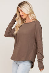 Mocha Distressed Seam Long Sleeve Top