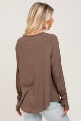 Mocha Distressed Seam Long Sleeve Top