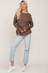 Mocha Distressed Seam Long Sleeve Top