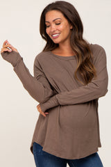 Mocha Distressed Seam Maternity Long Sleeve Top