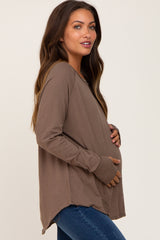 Mocha Distressed Seam Maternity Long Sleeve Top