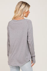 Heather Grey Distressed Seam Long Sleeve Top