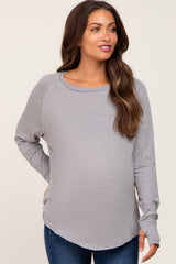 Heather Grey Distressed Seam Maternity Long Sleeve Top