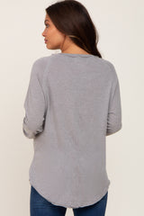 Heather Grey Distressed Seam Maternity Long Sleeve Top