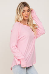 Pink Distressed Seam Long Sleeve Top