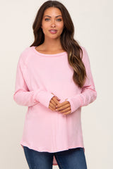 Pink Distressed Seam Maternity Long Sleeve Top