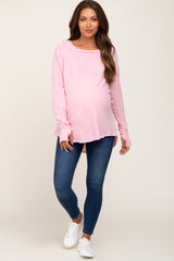 Pink Distressed Seam Maternity Long Sleeve Top