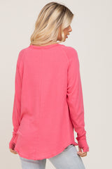 Fuchsia Distressed Seam Long Sleeve Top