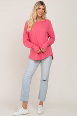 Fuchsia Distressed Seam Long Sleeve Top