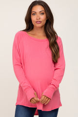 Fuchsia Distressed Seam Maternity Long Sleeve Top